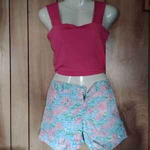 Lilly Pulitzer Pink White Blue green Crabs Shorts#FREE Cache  top